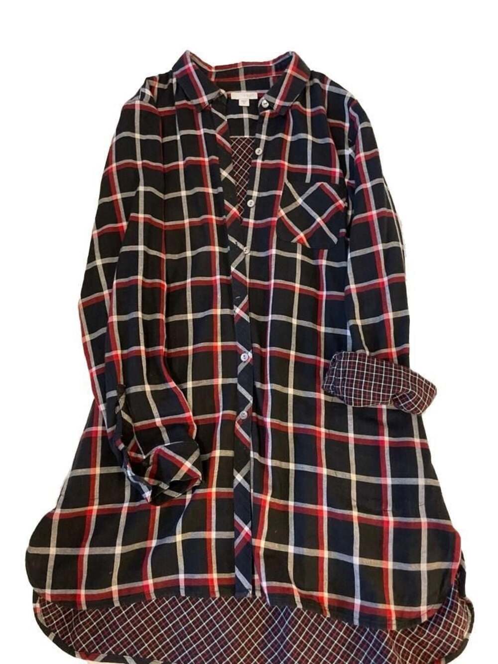J. Jill Perfect Plaid Double-Cloth Cotton Button-Up Long Tunic with Pockets